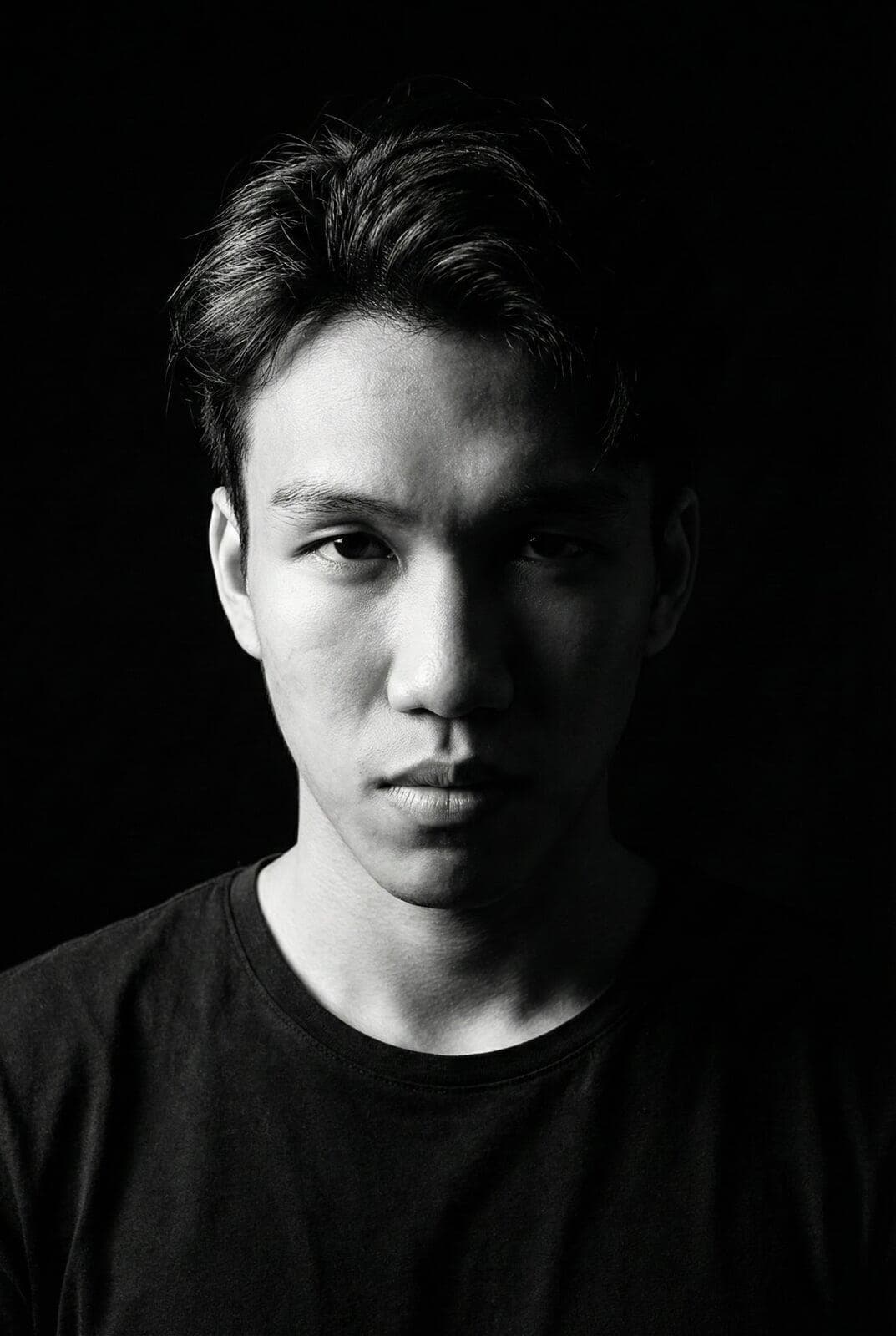 Black and white portrait of Khiem Pham